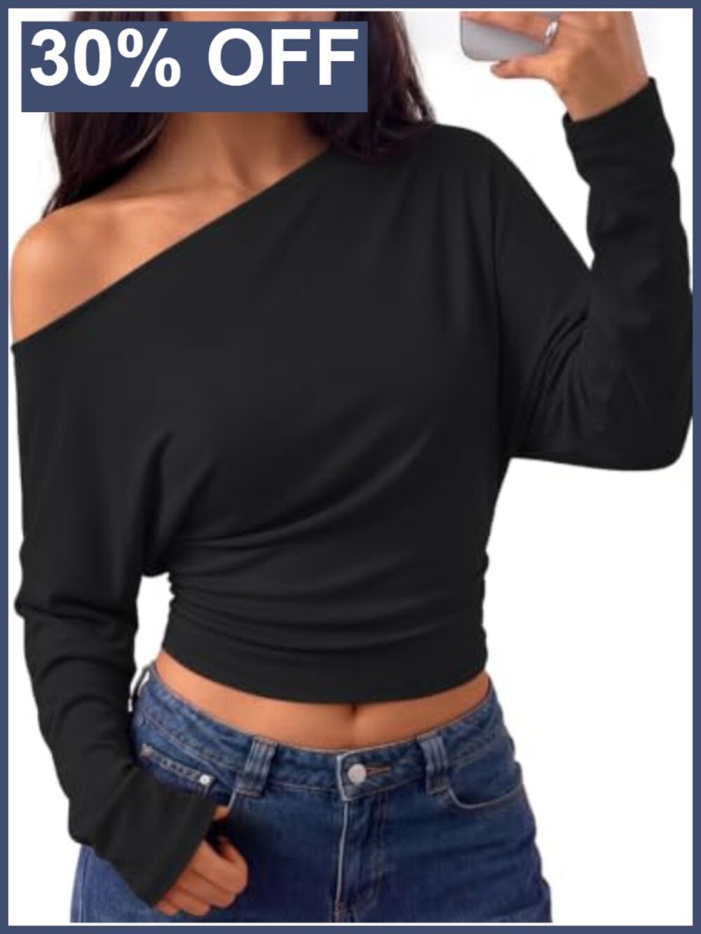 Off Shoulder Top Women Cinched Waist Long Sleeve